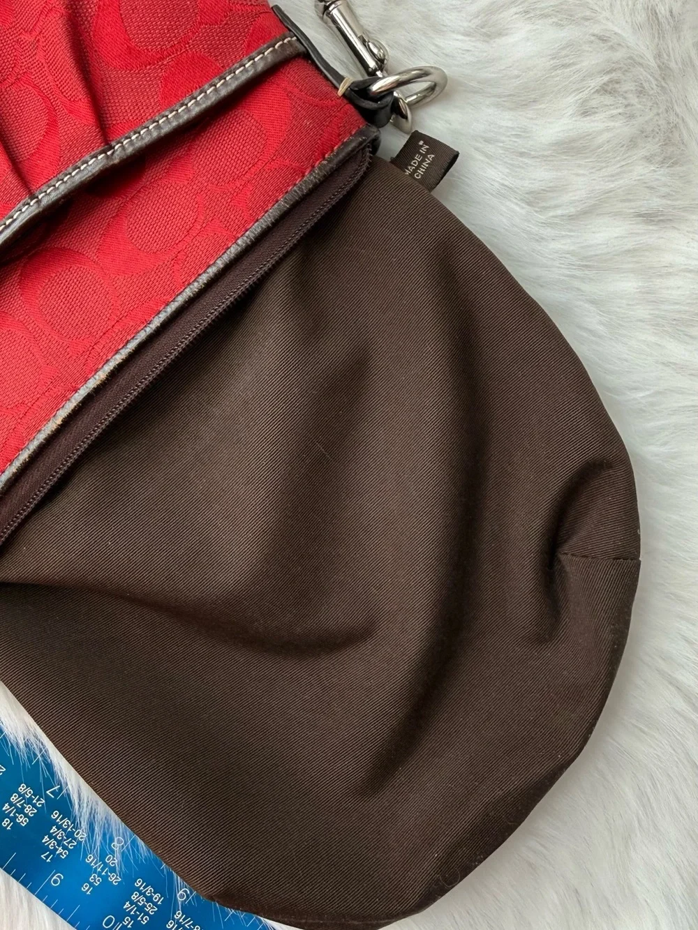 Coach Signature Monogram Red Brown Crossbody Bag Zip Vintage